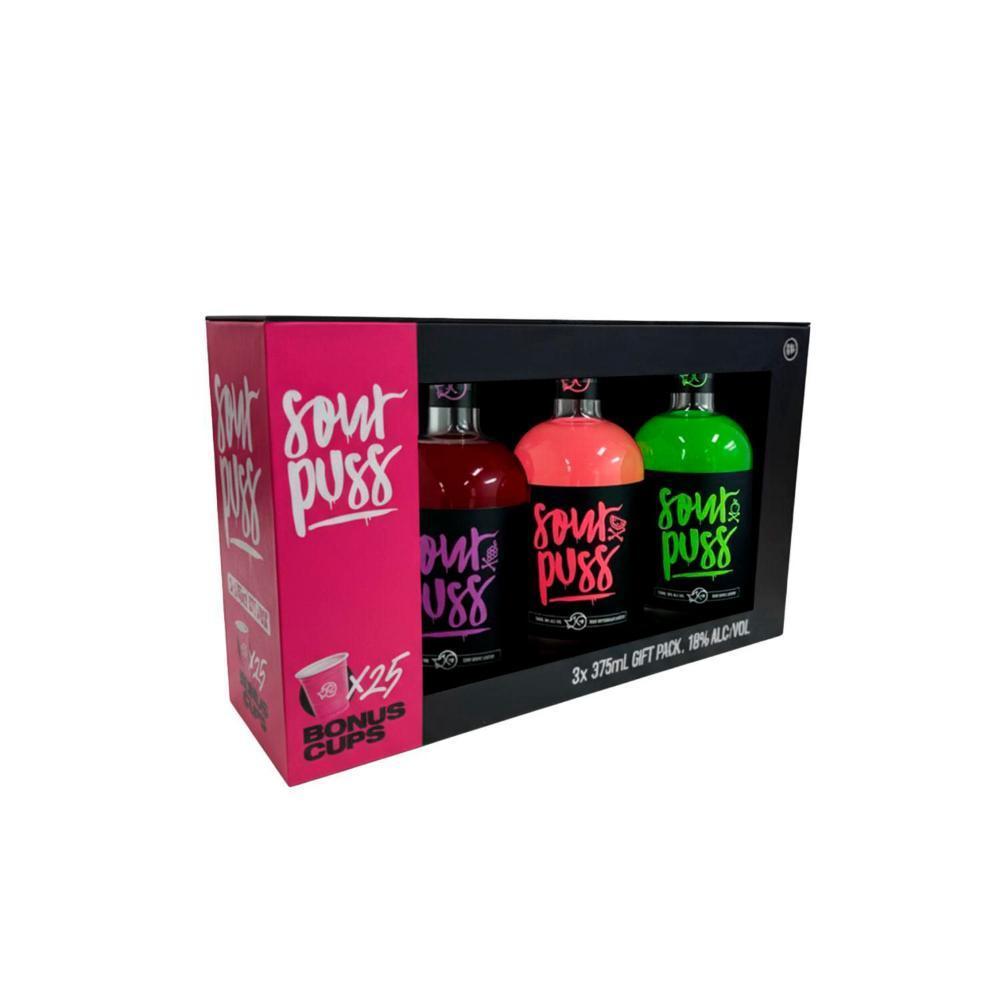 Sour Puss Liqueur Gift Pack 3 X 375ml With Shot Glasses