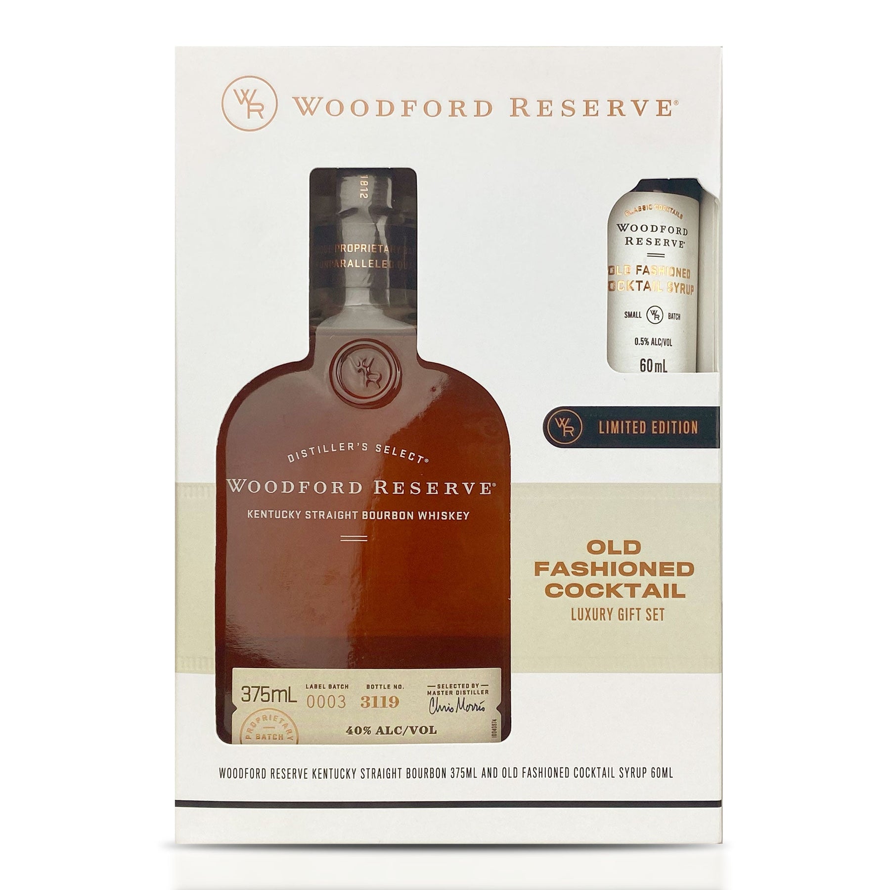 Woodford Reserve Kentucky Straight Bourbon Whiskey 375ml & Old Fashioned Cocktail Syrup 60ml Gift Pack