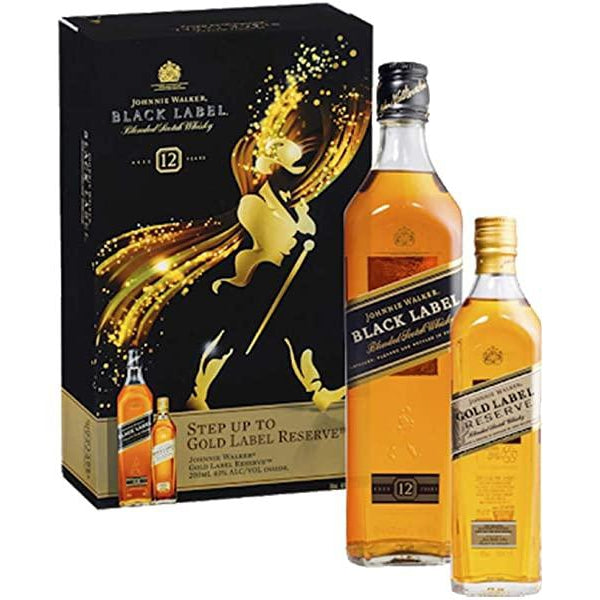 Johnnie Walker Black and Gold Label Single Malt Scotch Whisky Gift Pack