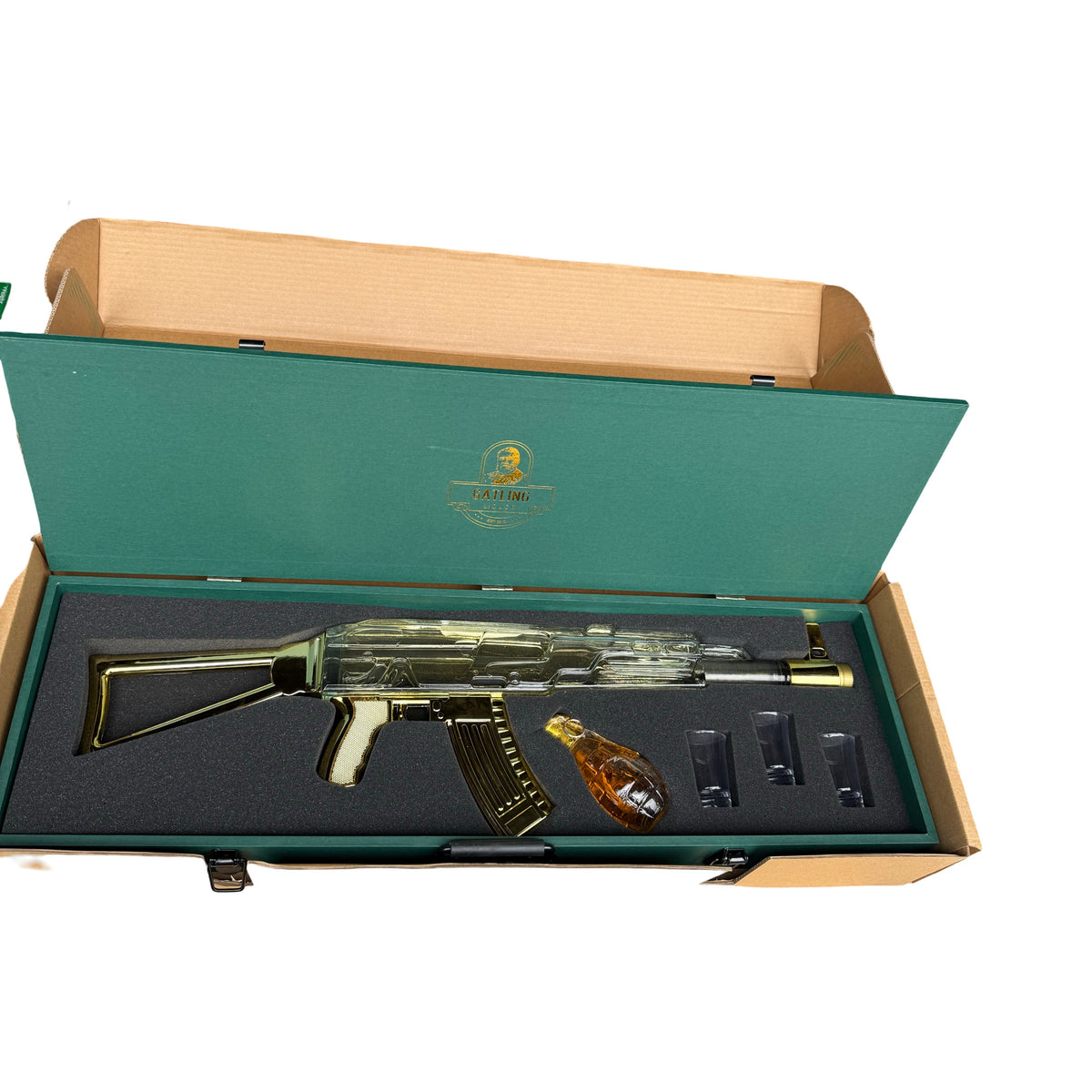Gatling AK-47 Mexican Spirit Gold + Grenade and 3 shot glasses 700mL