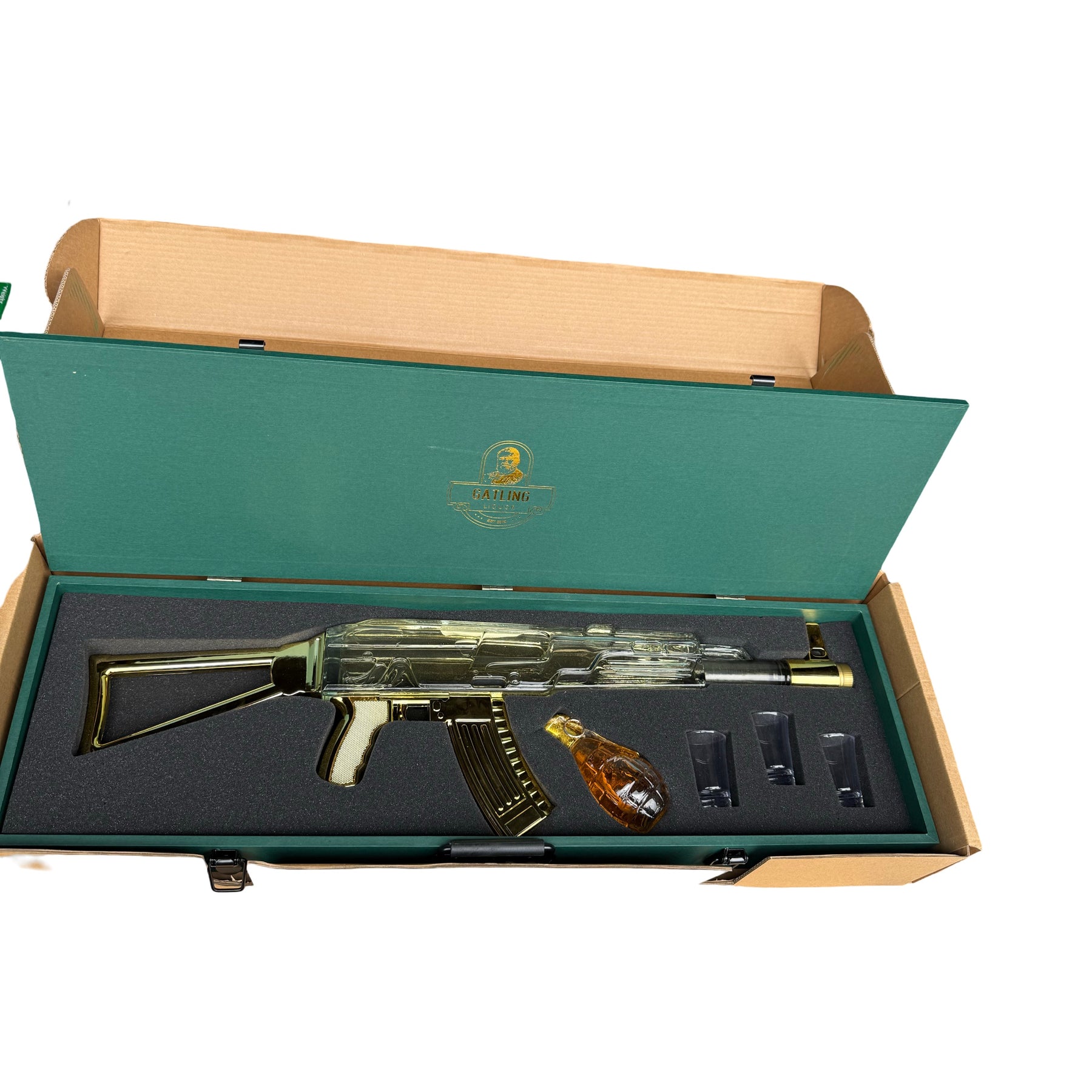 Gatling AK-47 Mexican Spirit Gold + Grenade and 3 shot glasses 700mL