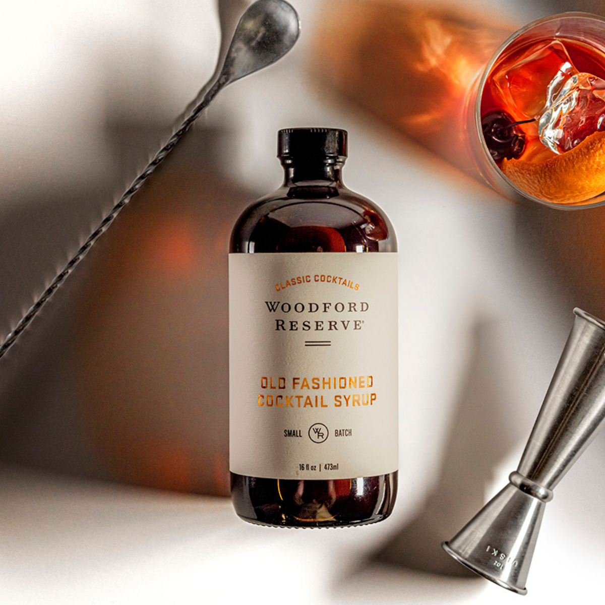 Woodford Reserve Kentucky Straight Bourbon Whiskey 375ml & Old Fashioned Cocktail Syrup 60ml Gift Pack