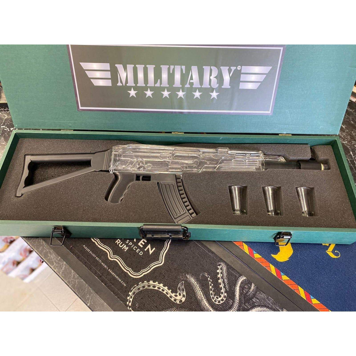 Military AK47 Vodka Gun & 3 Shot Glasses - Gift Set Military AK47 Vodka Gun & 3 Shot Glasses - Gift Set