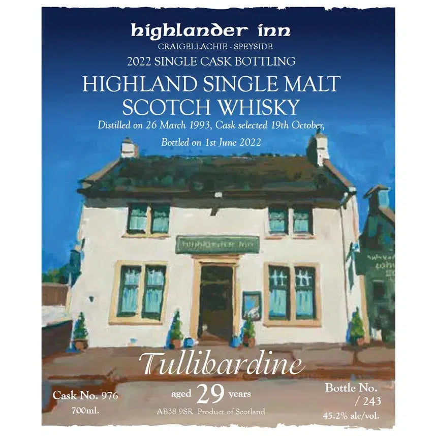 Highlander Inn 1993 Tullibardine 29 Year Old Single Cask Single Malt Scotch Whisky 700ml