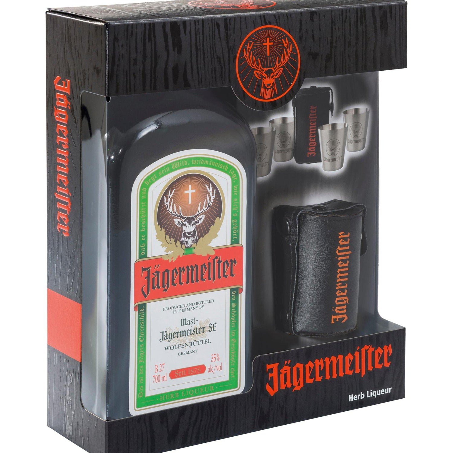 Jagermeister Herbal Liqueur & 4 Shot Glasses Gift Pack 700ml