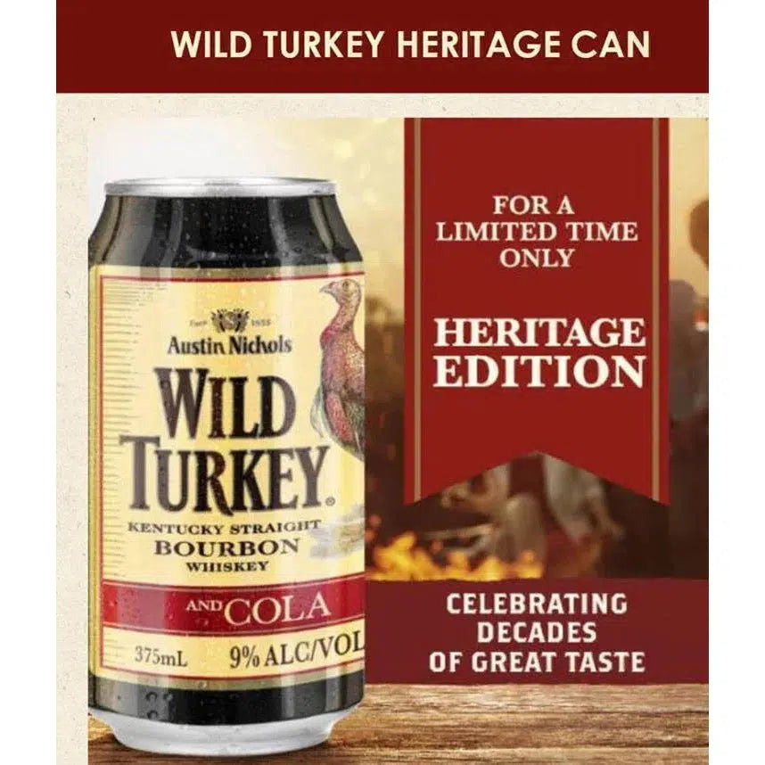 Wild Turkey Heritage 9% Kentucky Straight Bourbon Whiskey & Cola 375ml (24 Cans)