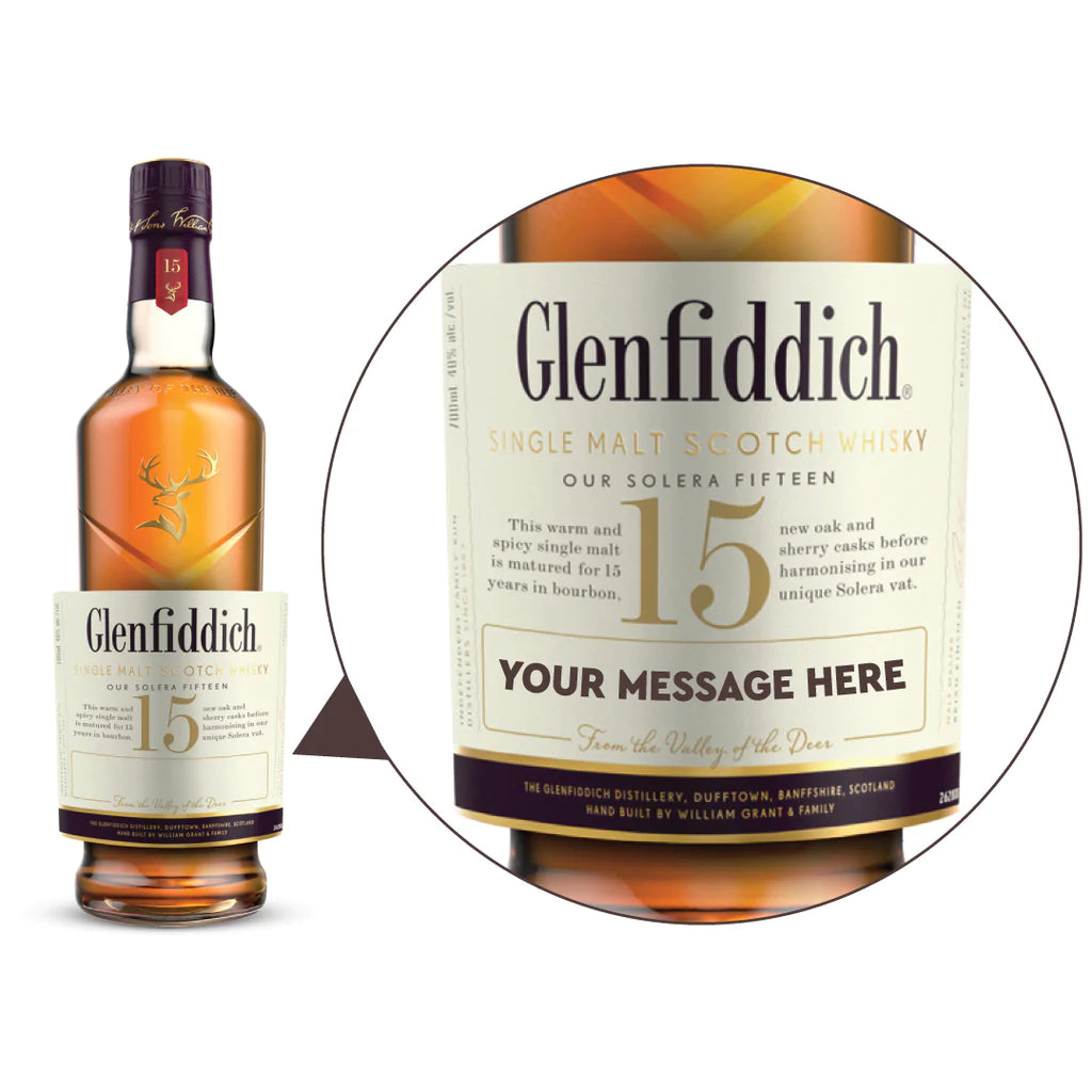 Glenfiddich 15 Year Old Single Malt Scotch Whisky Personalised Label 700ml