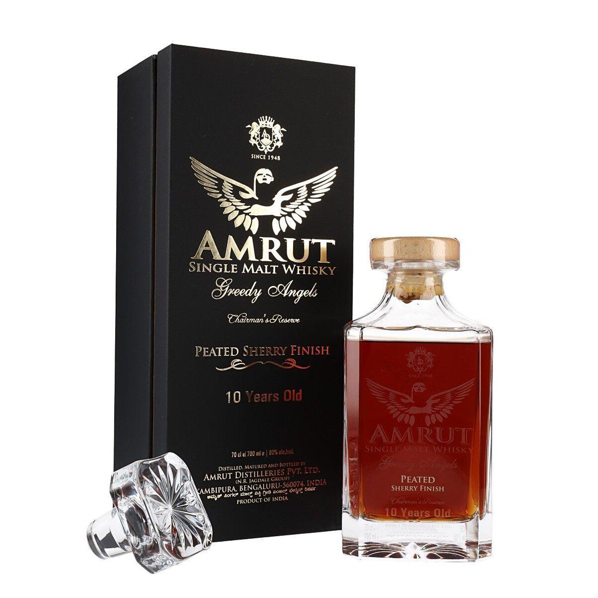 Amrut Greedy Angels Chairmans Reserve Peated Sherry Finish 10 Year Old Cask Strength Single Malt Indian Whisky 700ml